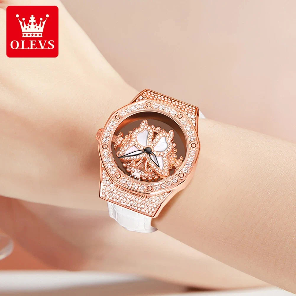 OLEVS 9996 Orologio Elegante di Lusso da Donna, Orologio al Quarzo Scheletrato, Impermeabile, con Quadrante Luminoso e Diamanti, Regalo Originale