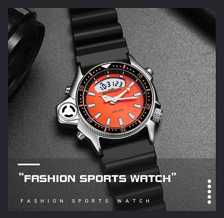 SANDA Sport orologio digitale al quarzo da uomo orologi subacquei creativi orologio da uomo con allarme impermeabile orologio con doppio Display Relogio Masculino