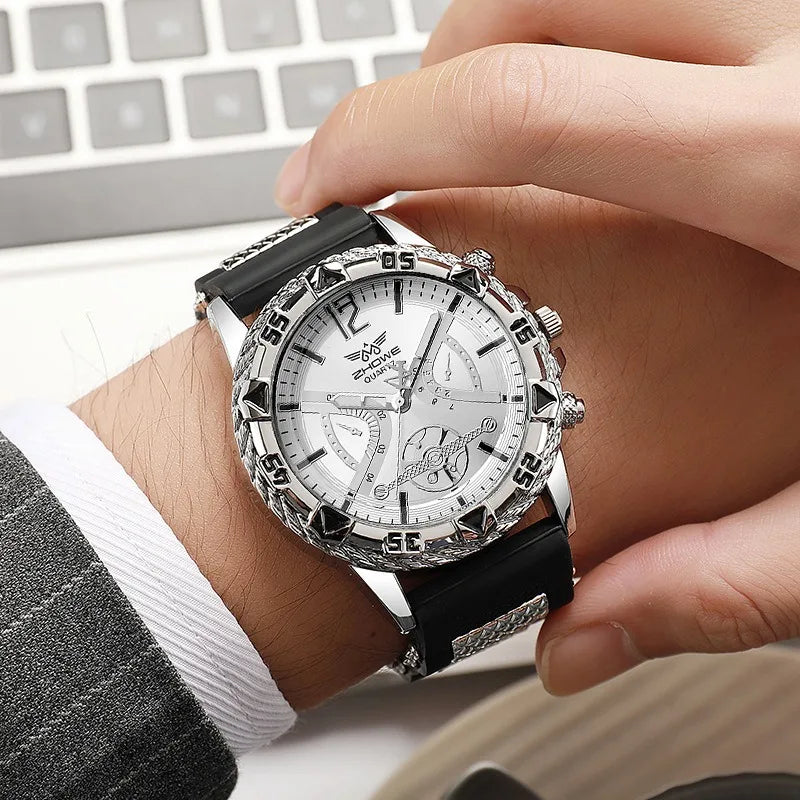 Set di 3 orologi sportivi da uomo alla moda, orologi da polso da uomo con quadrante grande e cinturino in silicone, Reloj Hombre (senza scatola)