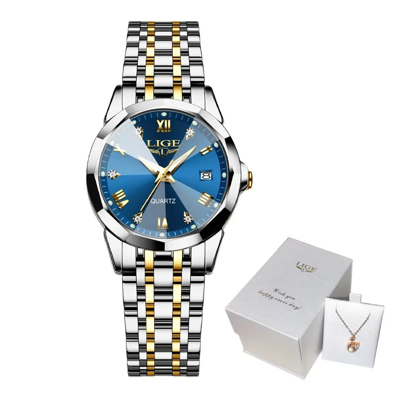 LIGE Elegante Orologio da Polso da Donna Ultrasottile in Stile Nordico Semplice con Movimento al Quarzo, Bracciale in Acciaio Inossidabile alla Moda