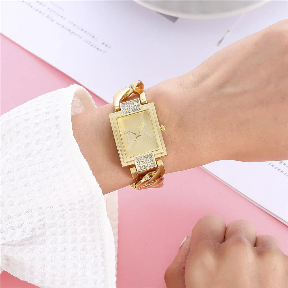 UTHAI Orologio da donna con diamanti quadrati intarsiati quadrati leggeri Orologi al quarzo moda di lusso Orologio da polso da donna con cinturino in metallo Orologio da ragazza