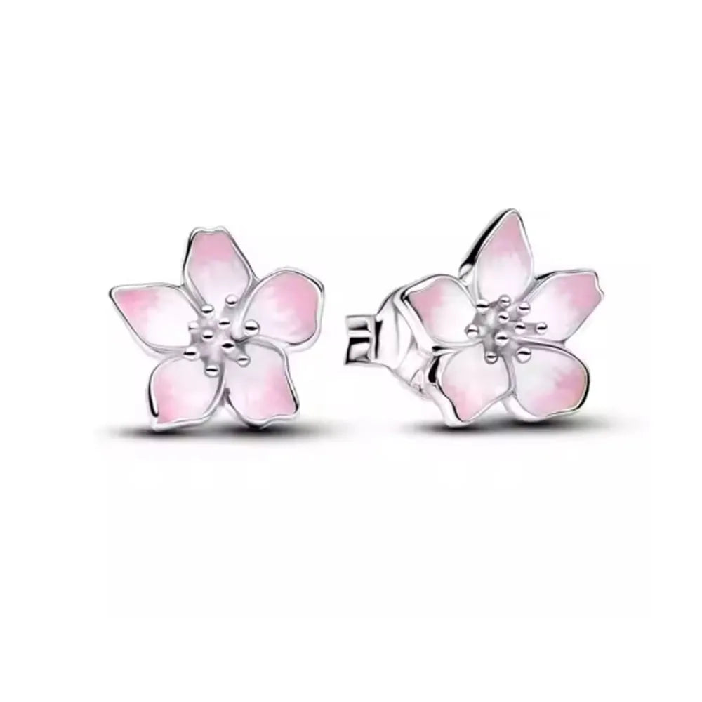 Orecchini e Ciondolo con Zirconi Scintillanti, Combinazione Fiore di Ciliegio e Farfalla, Orecchini in Argento 925, Regalo Ideale per Donne