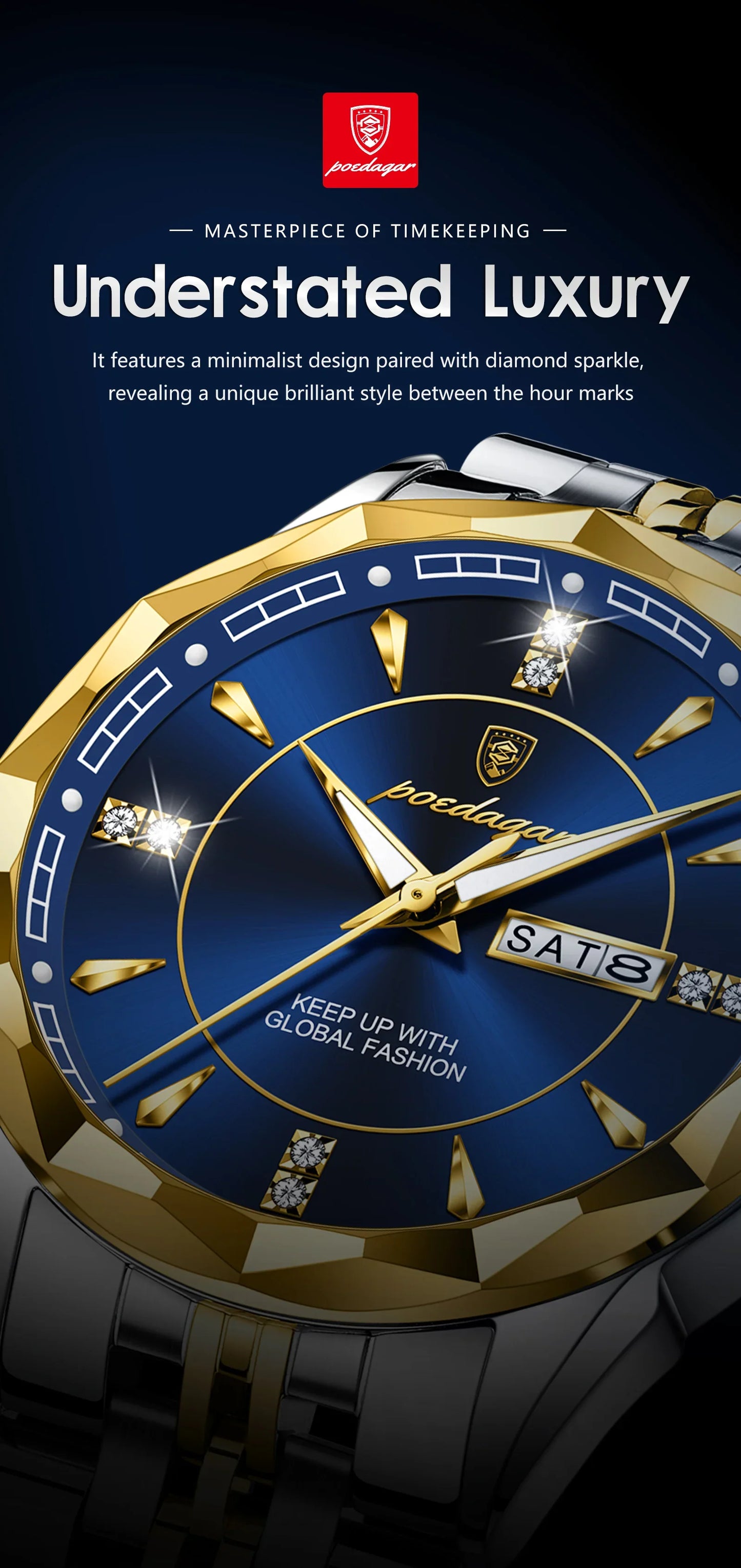 POEDAGAR Orologio da uomo di moda di lusso Top Business Impermeabile luminoso Data Settimana Orologi da uomo Orologio da polso da uomo in acciaio inossidabile al quarzo