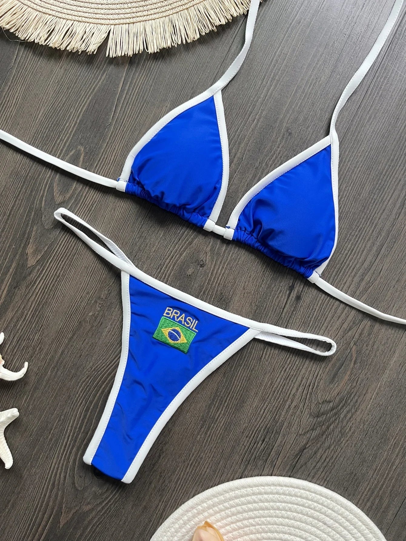 Costume da Bagno Bikini Brasiliano Ricamato a Contrasto con Patchwork per Donna - Set Estivo da Spiaggia