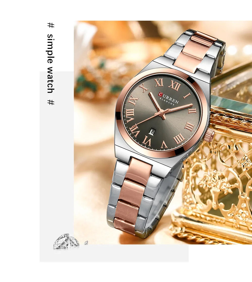 CURREN Orologio da donna, Orologi da donna, Orologi da donna, Abito alla moda impermeabile Bracciale in acciaio inossidabile Orologi analogici Data