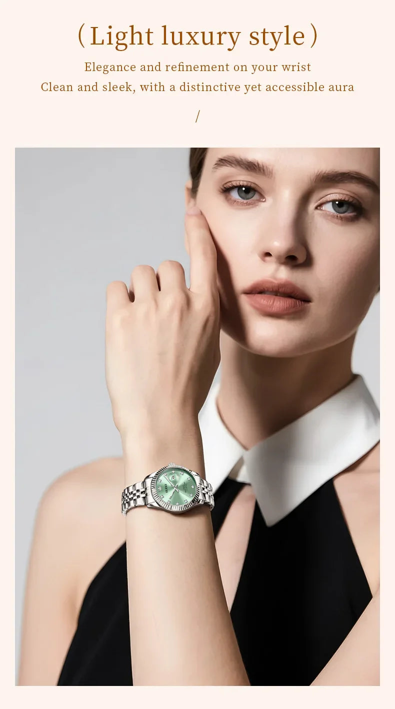 OLEVS 3705 Orologio da donna 30M Orologio al quarzo con data impermeabile per donna Orologio da donna di lusso con scala di diamanti a specchio ad alta durezza