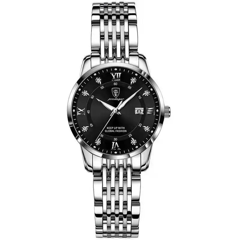 POEDAGAR Orologio da donna di lusso Orologio da donna impermeabile in acciaio inossidabile con data luminosa Orologi al quarzo da donna semplici e casual alla moda
