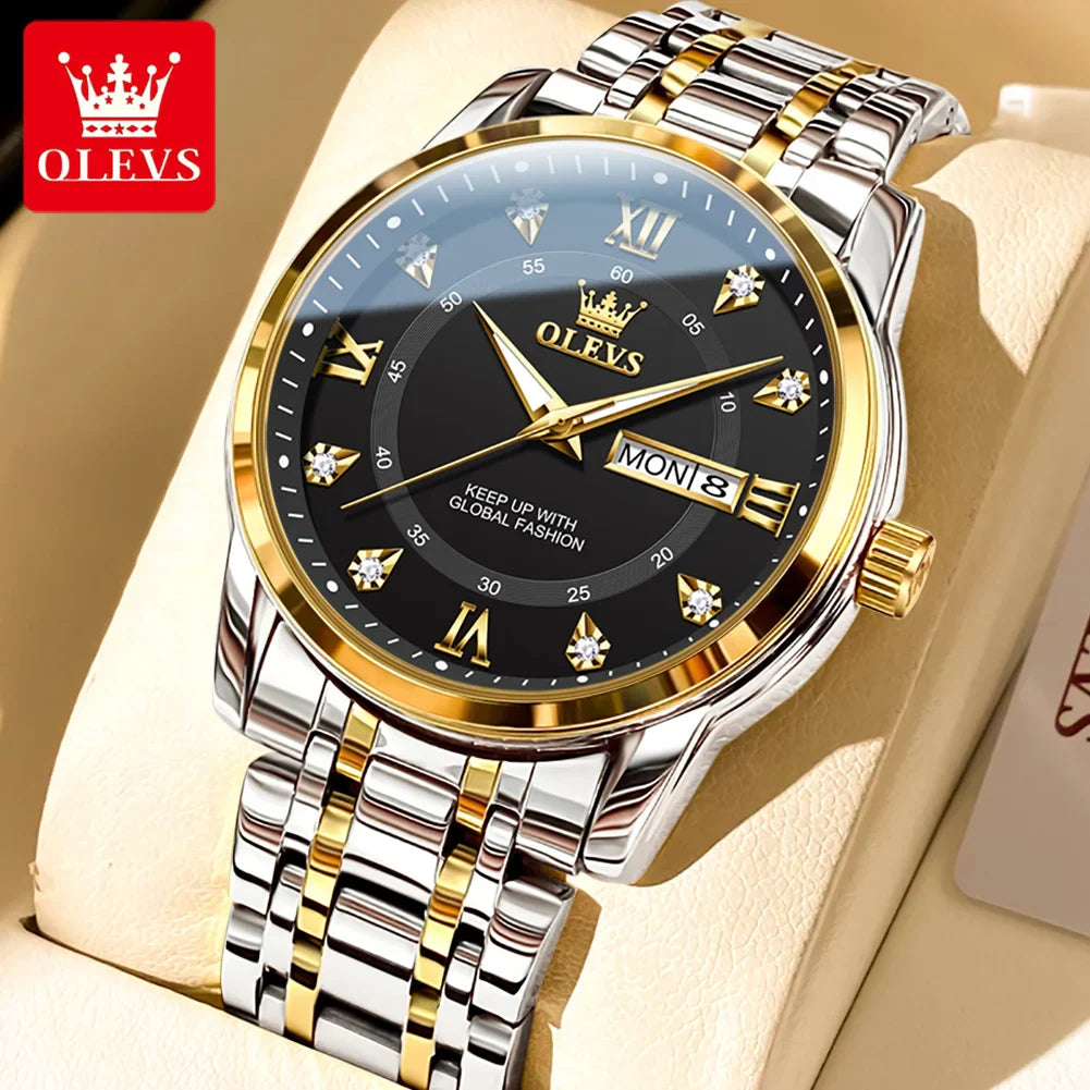 OLEVS 5513 Orologio da uomo Orologio luminoso impermeabile al quarzo originale di marca di moda per uomo Scatola per orologio con doppio calendario in acciaio inossidabile