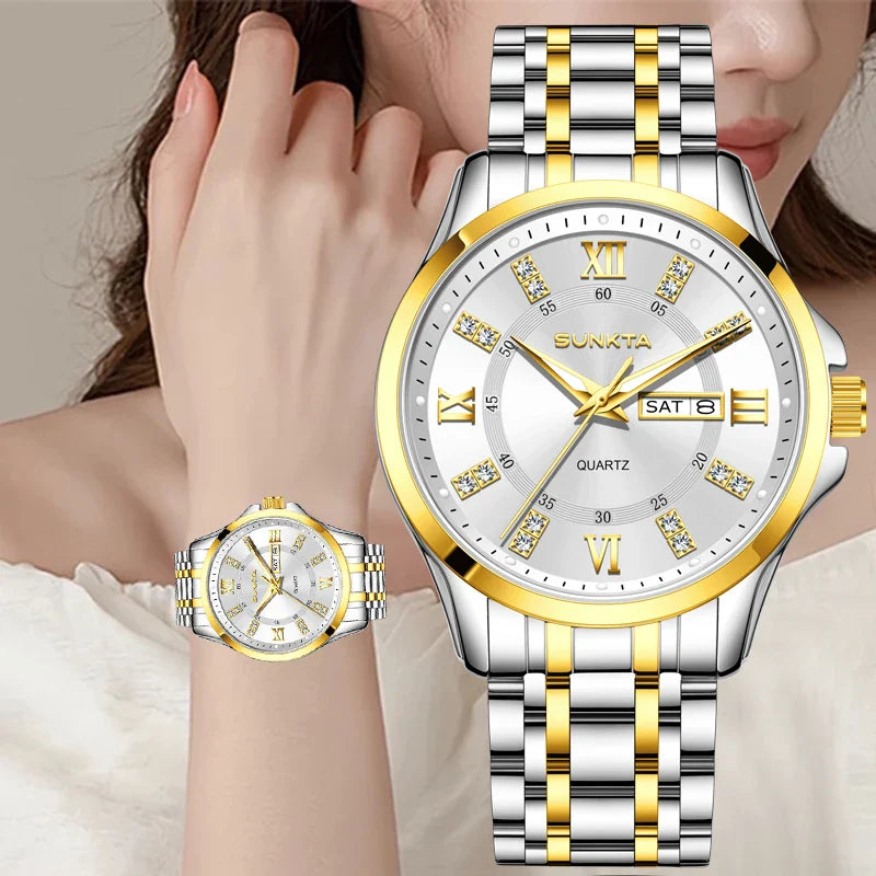 SUNKTA Orologio da Donna con Diamanti, Moda Creativa, Acciaio Impermeabile, Orologio al Quarzo Casual Luminoso con Bracciale