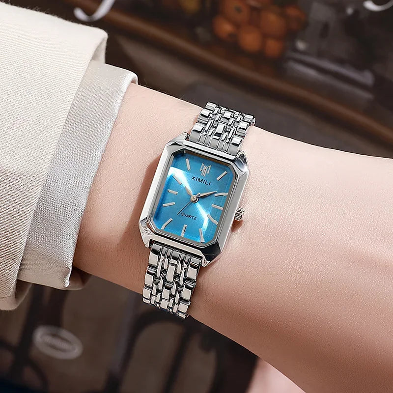 2025 Orologio da polso con cinturino in acciaio inossidabile di marca calda Orologio da polso al quarzo regalo di lusso da donna Orologio da polso al quarzo quadrato semplice moda studente