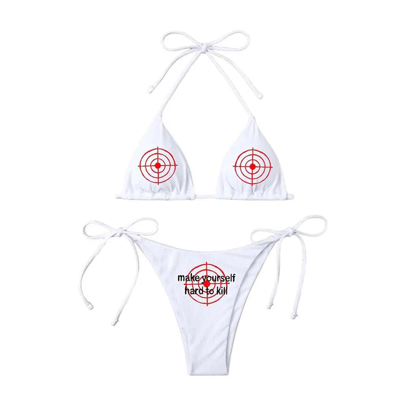 Donne Sexy scheletro Y2k grafica costumi da bagno Bikini Set reggiseno cravatta laterale perizoma perizoma spiaggia e vestito costume da bagno costume da bagno costume da bagno