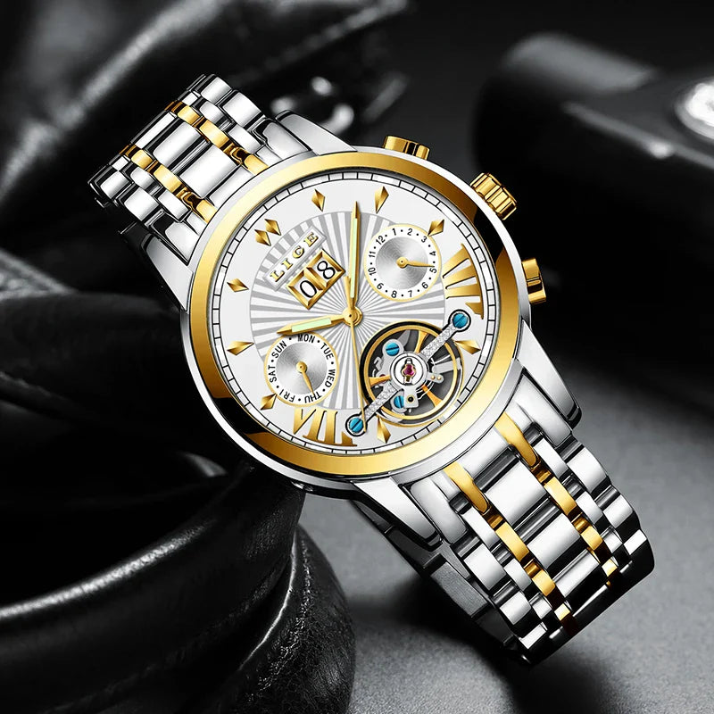 Orologi da Polso Meccanici Automatici LIGE 2026 per Uomo, Marca di Lusso, Orologio da Uomo con Tourbillon, Moda Business, Impermeabile