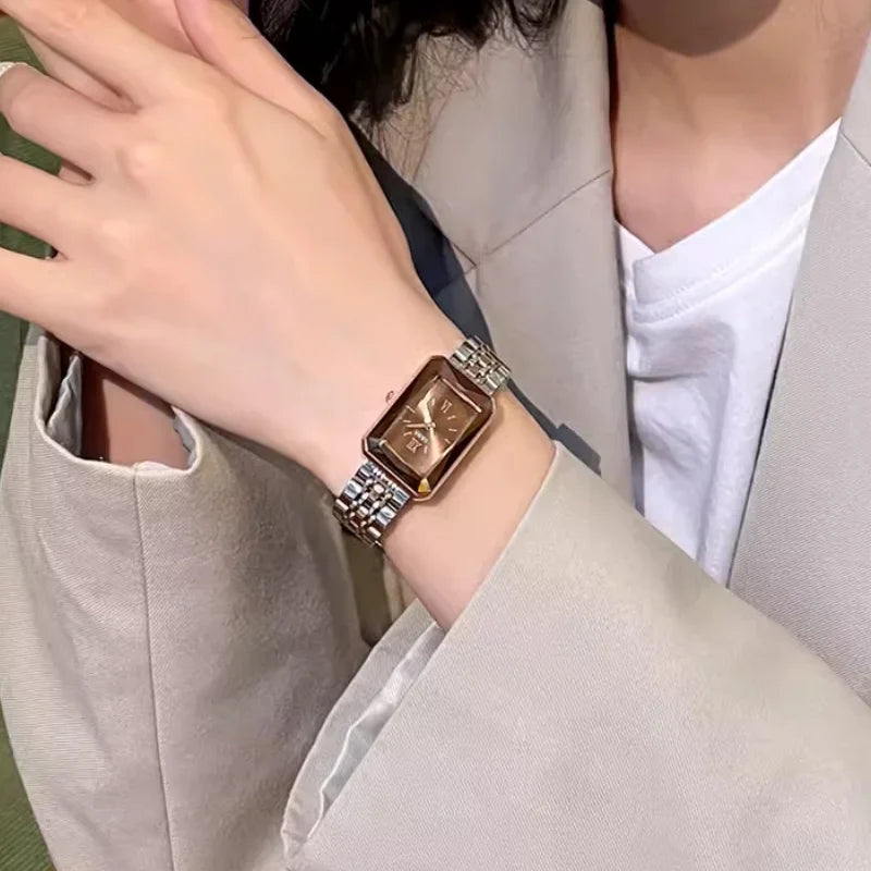 CILOA Orologio retrò marrone da donna cinturino quadrato in acciaio inossidabile 2025 nuovo marchio di moda di tendenza orologio autentico di alta qualità