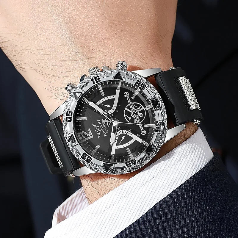 Set di 3 orologi sportivi da uomo alla moda, orologi da polso da uomo con quadrante grande e cinturino in silicone, Reloj Hombre (senza scatola)