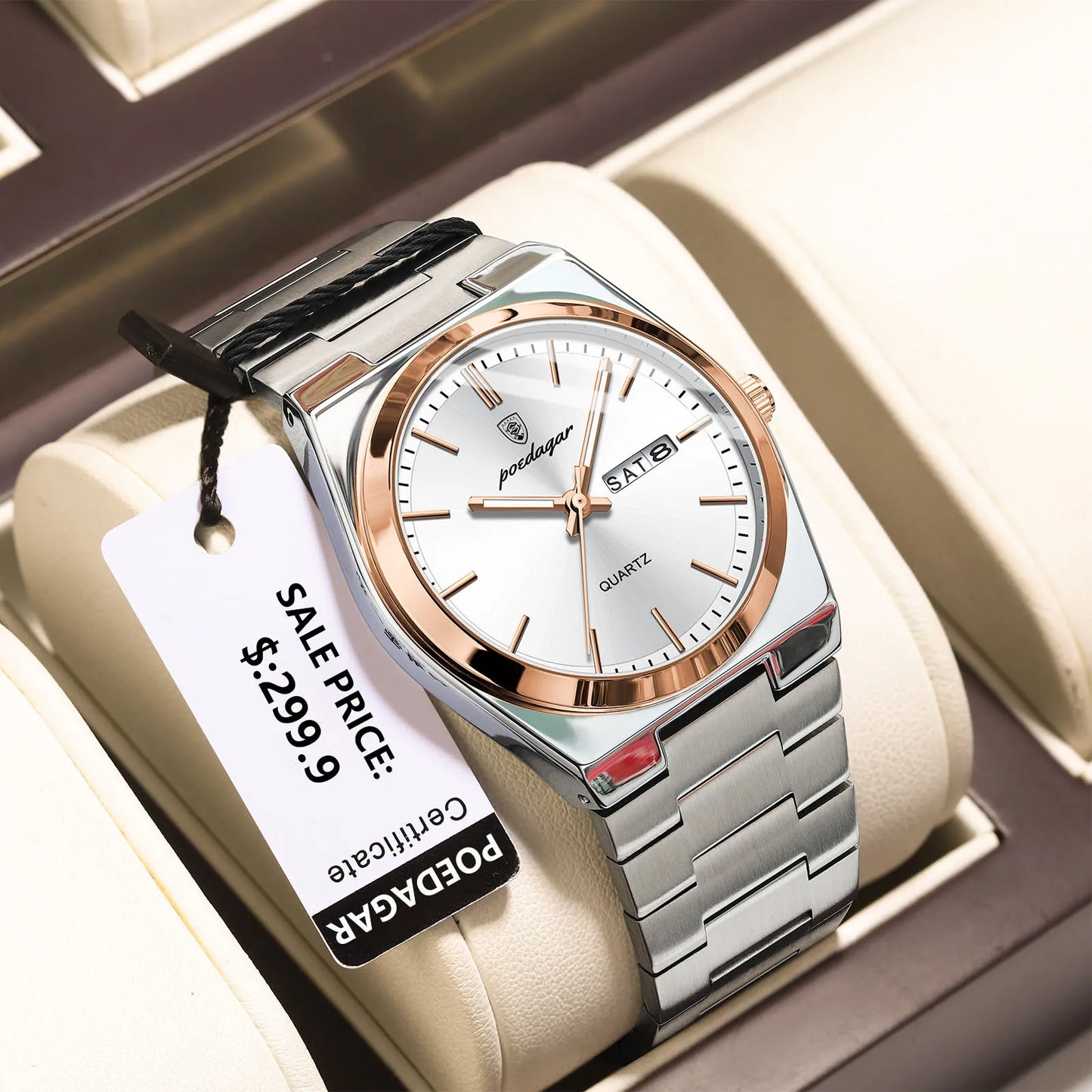 POEDAGAR Orologi da uomo di lusso Impermeabile luminoso Data Settimana Orologio da uomo in acciaio inossidabile Moda casual Orologio da polso da uomo al quarzo Reloj