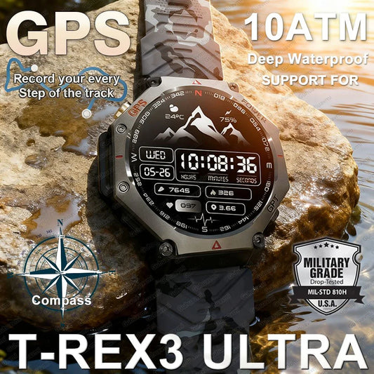 T-Rex 3 Grado Ultra Militare GPS Astuto Della Vigilanza 10ATM Bussola Impermeabile Altimetro Barometrico AMOLED Uomini HD Chiamata Sport Smartwatch