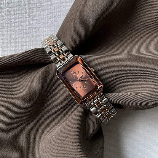 CILOA Orologio retrò marrone da donna cinturino quadrato in acciaio inossidabile 2025 nuovo marchio di moda di tendenza orologio autentico di alta qualità