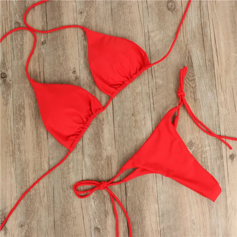 Moda tinta unita Sexy perizoma perizoma Backless Split costume da bagno costume da bagno brasiliano costumi da bagno Bikini Set