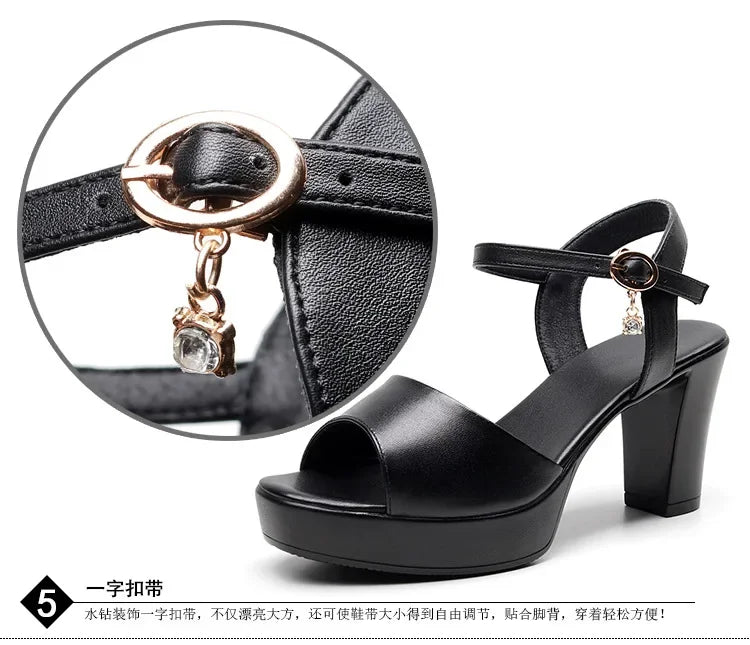 Size 32-43 2024 Genuine Leather Fashion Fish Mouth Women'S High Heel Summer Shoes Dress Sandals Female Woman Sandals Platform