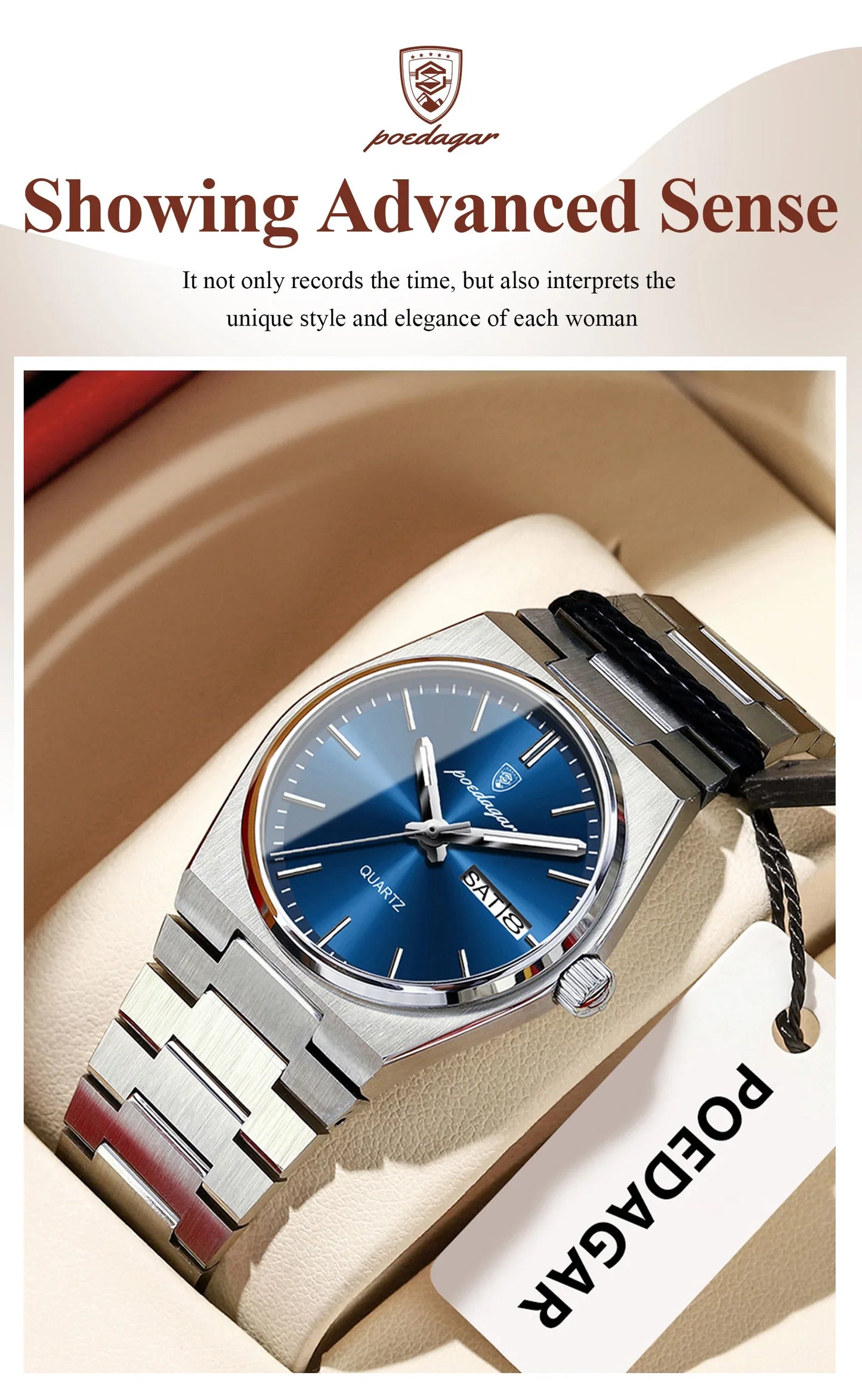 POEDAGAR Top squisito orologio da polso da donna impermeabile al quarzo luminoso orologio da donna casual data settimana orologi da donna in acciaio inossidabile