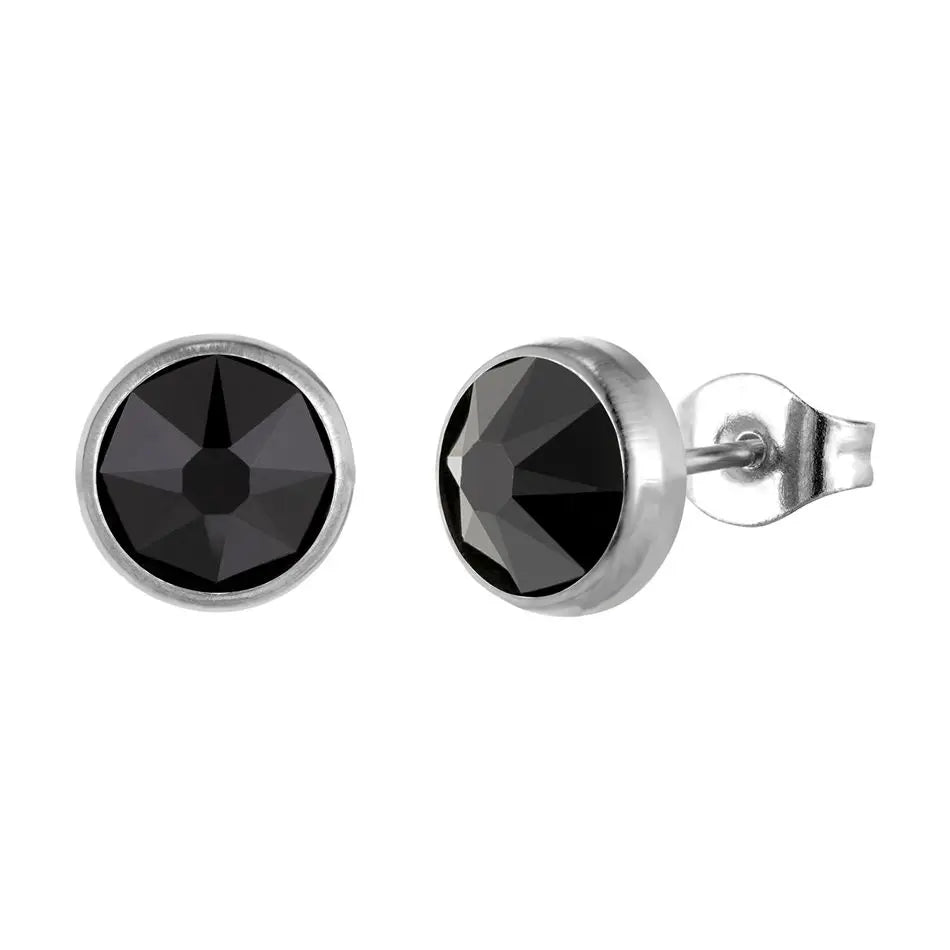 Orecchini Ipoallergenici in Titanio G23 per Uomo e Donna, con Cristalli Neri, 3mm 4mm 5mm 8mm
