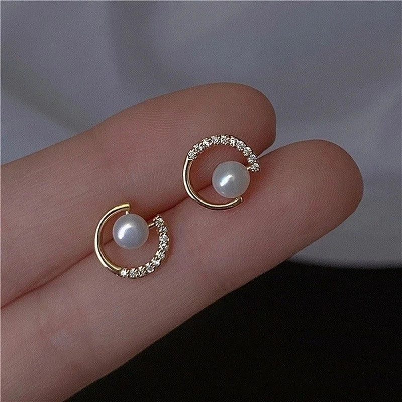 Gioielli in oro 14k di lusso Orecchini in oro reale Zircone Perla Twist Orecchini a bottone di lusso per le donne Brincos Pendientes Bijoux