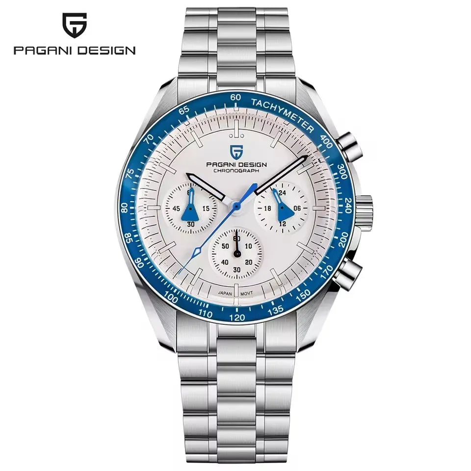 PAGANI DESIGN 500 Orologio da Uomo di Lusso con Cronografo Sportivo, Quadrante Tondo, Vetro Zaffiro AR, Movimento Giapponese, Acciaio 316L, Luminoso