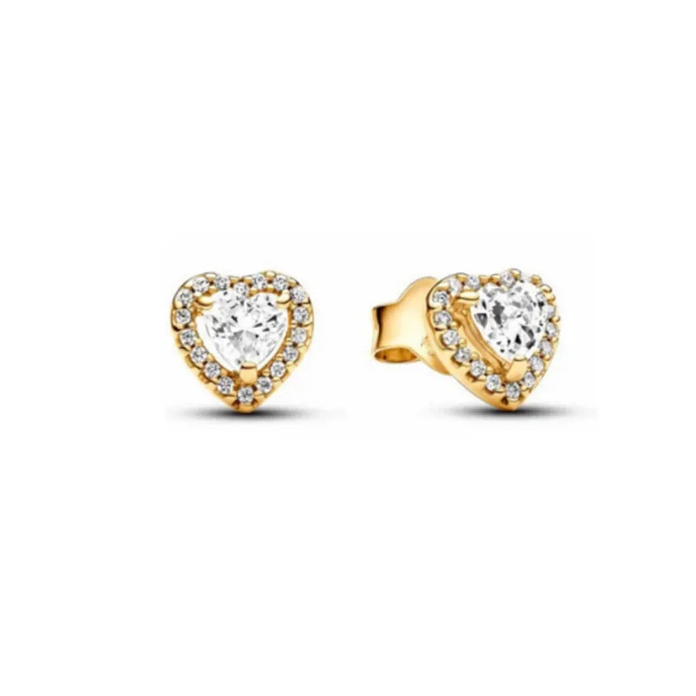 2025 Orecchini originali in pietra a forma di cuore bianco rosa, blu, rosso, verde, orecchino di perla con fiocco di neve, gioielli in argento s925 con fascino femminile