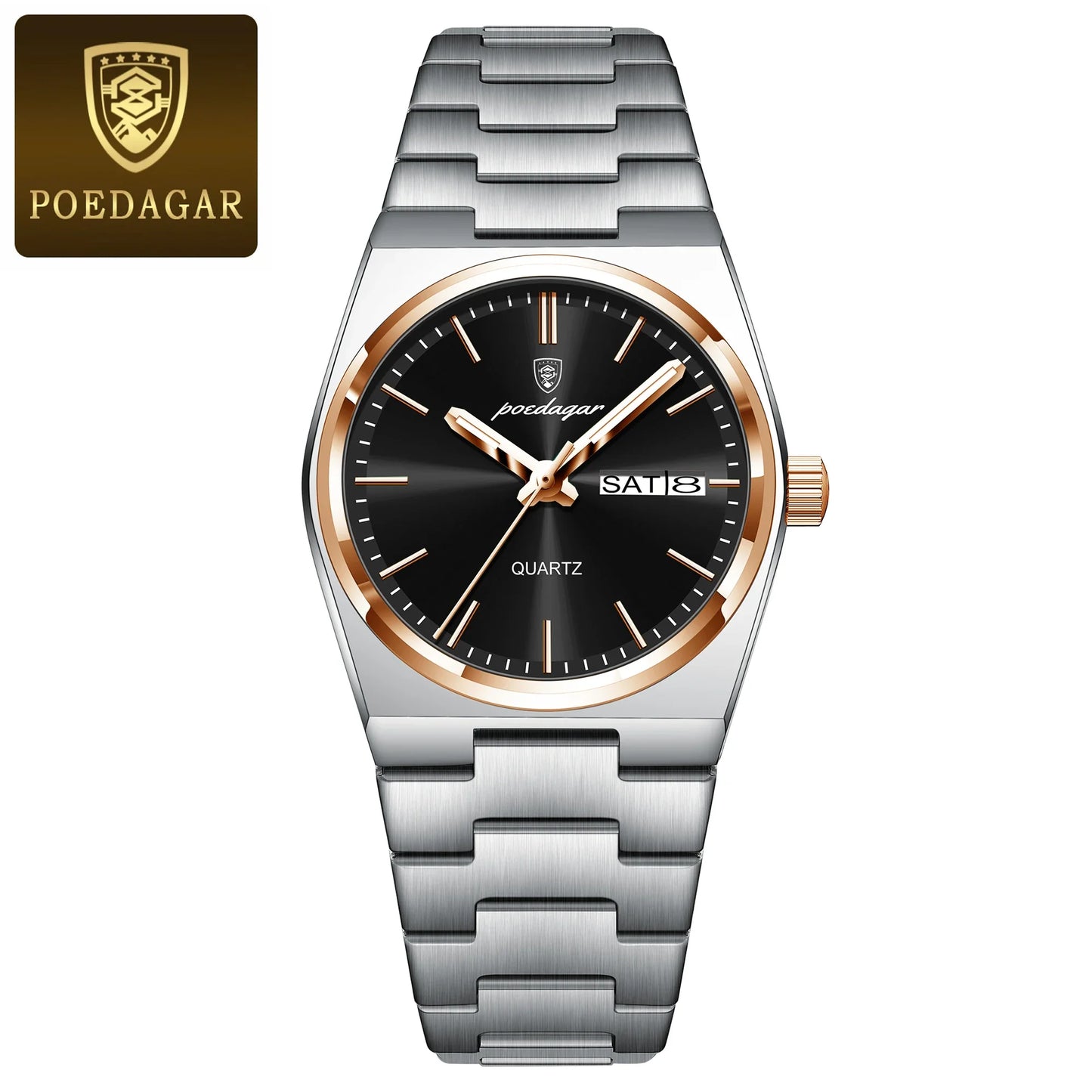 POEDAGAR Top squisito orologio da polso da donna impermeabile al quarzo luminoso orologio da donna casual data settimana orologi da donna in acciaio inossidabile