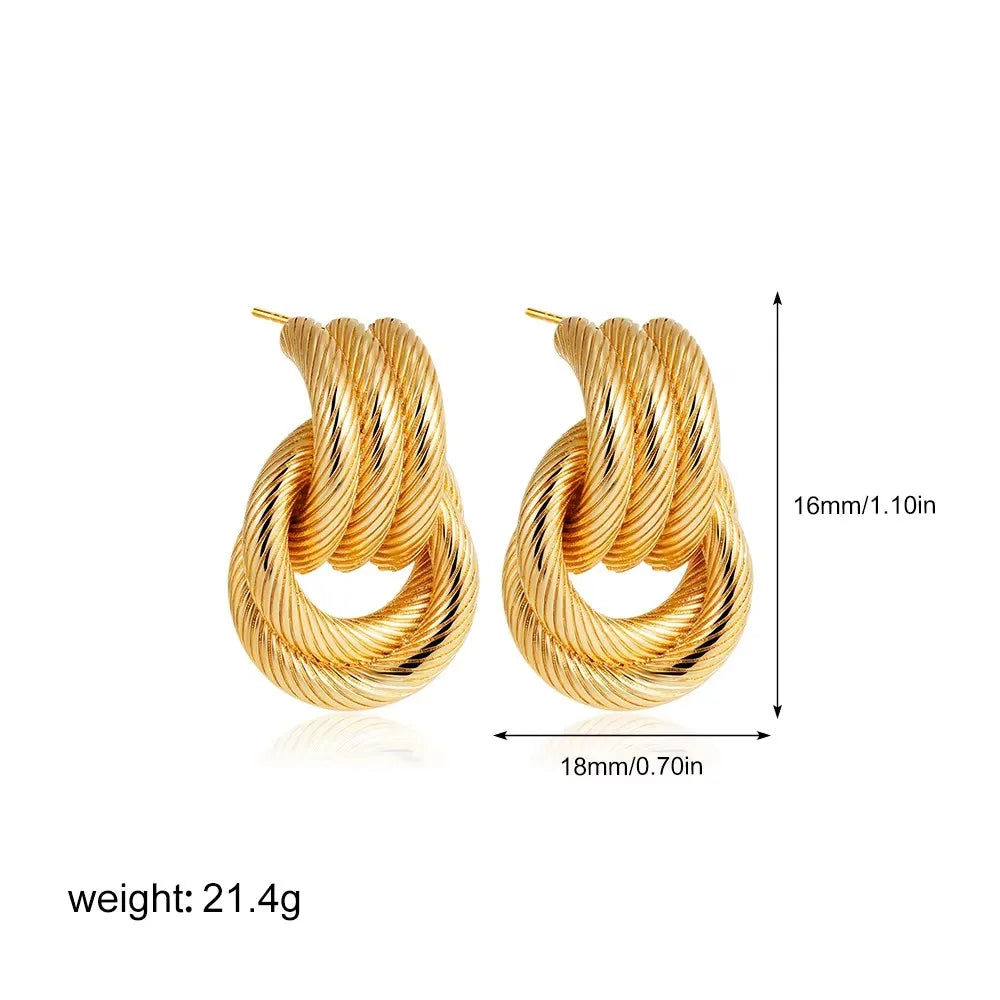 Orecchini a Perno Geometrici a Forma di C Multistrato Placcati in Oro 18K, Antiruggine, in Acciaio Inossidabile per Donne