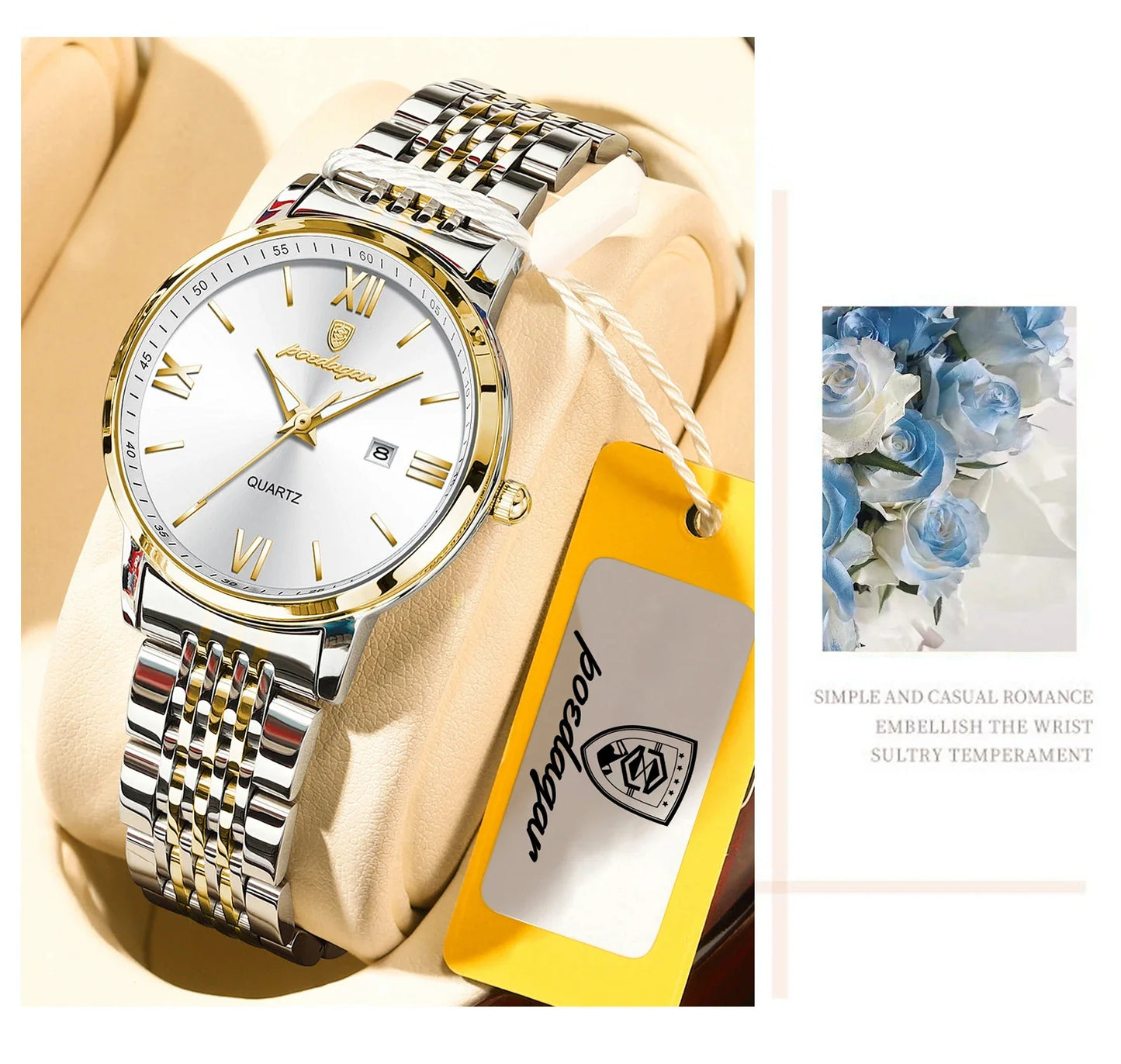 POEDAGAR Orologio da Donna Raffinato Impermeabile Luminoso con Data, Orologio da Polso Femminile di Alta Qualità in Acciaio Inossidabile, Elegante Orologio al Quarzo per Donne