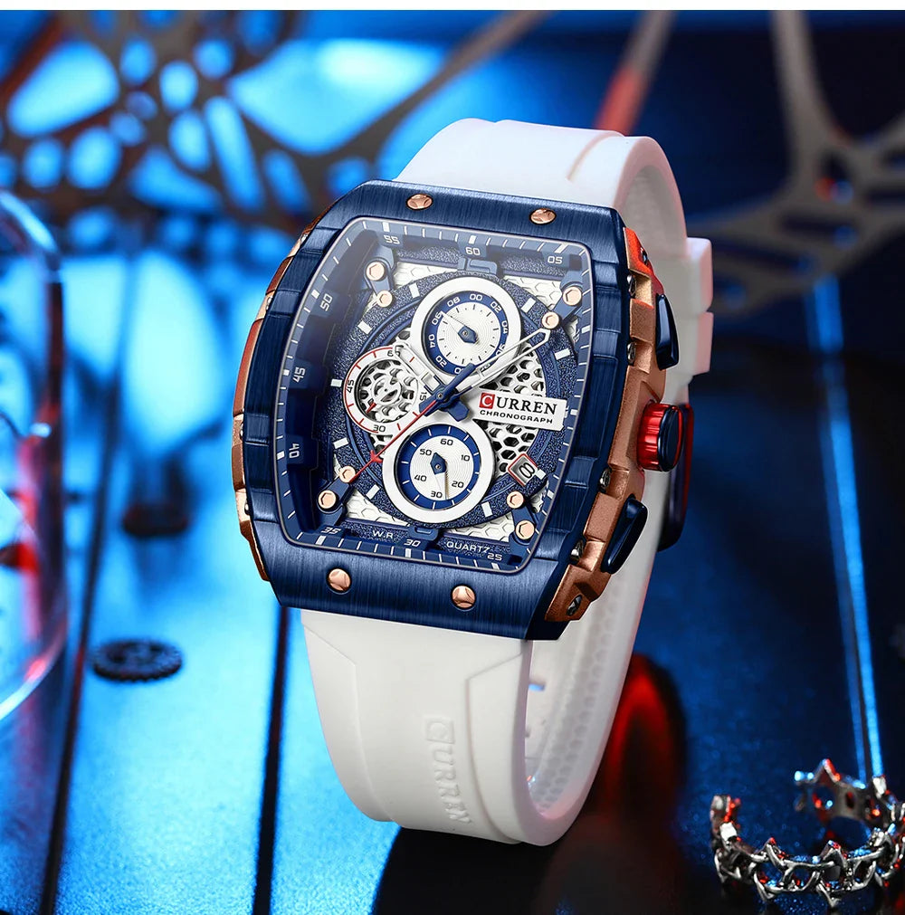 CURREN Orologio da uomo alla moda, marchio unico, design quadrato, lusso, nastro sportivo al quarzo, orologi da uomo impermeabili