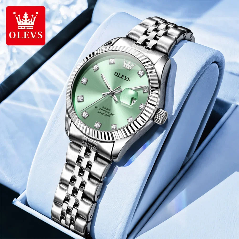 OLEVS Orologio da donna Nuovo orologio al quarzo 3705 Orologio da donna con data luminosa impermeabile in acciaio inossidabile Reloj
