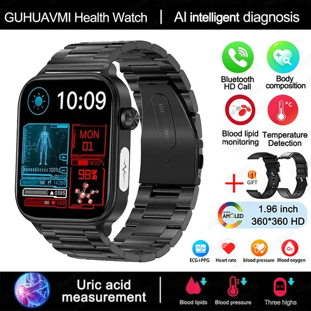 2025 Nuovo AI Diagnosi Lipidi nel sangue Acido urico Test di composizione corporea Smart Watch per uomo ECG + PPG Chiamata Bluetooth Salute Smartwatch