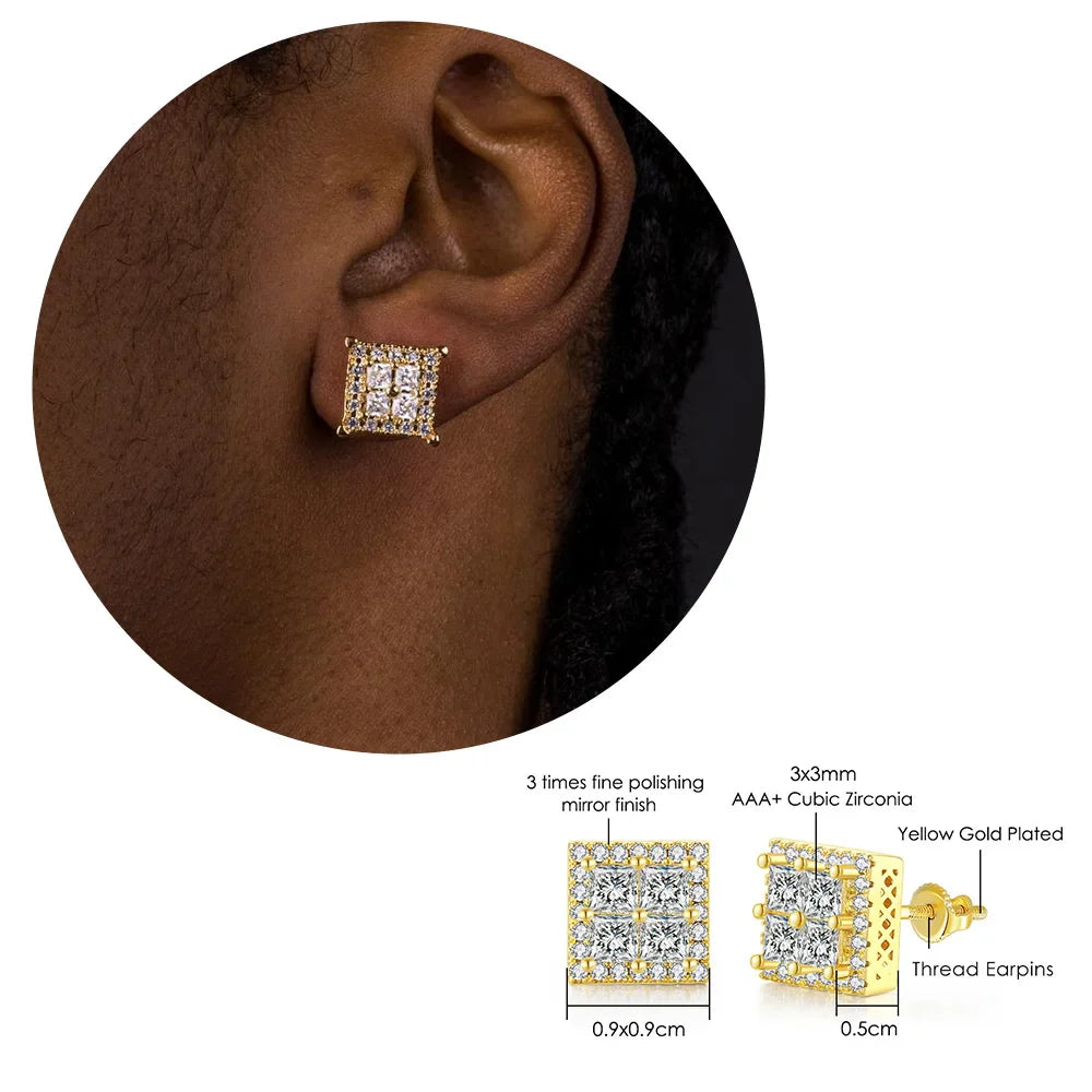 Rock Hip Hop ghiacciato orecchino a perno per uomo uomo Set completo zircone oro Piercing accessori per l'orecchio Punk Hippie Trend gioielli Dropship