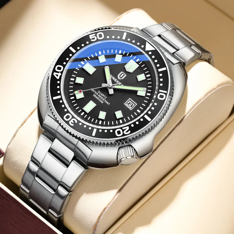 QINGXIYA Orologi al quarzo da uomo di lusso delle migliori marche Cinturino in acciaio inossidabile di alta qualità Orologio sportivo di moda con data luminosa impermeabile