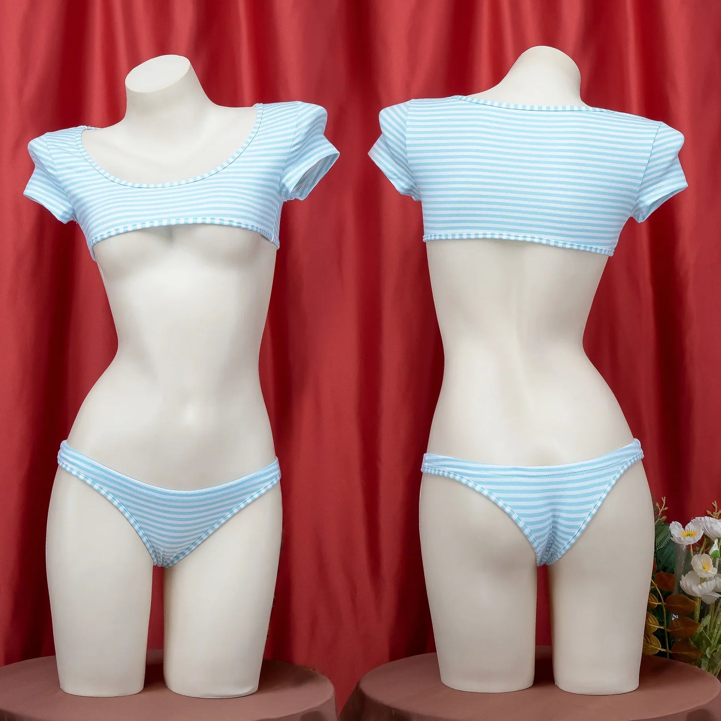 La biancheria intima giapponese della maglietta a righe Super corte imposta il Bikini uniforme delle ragazze del Costume Cosplay della scuola di stile a tre punti