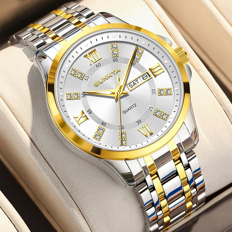 SUNKTA Orologio da Donna con Diamanti, Moda Creativa, Acciaio Impermeabile, Orologio al Quarzo Casual Luminoso con Bracciale
