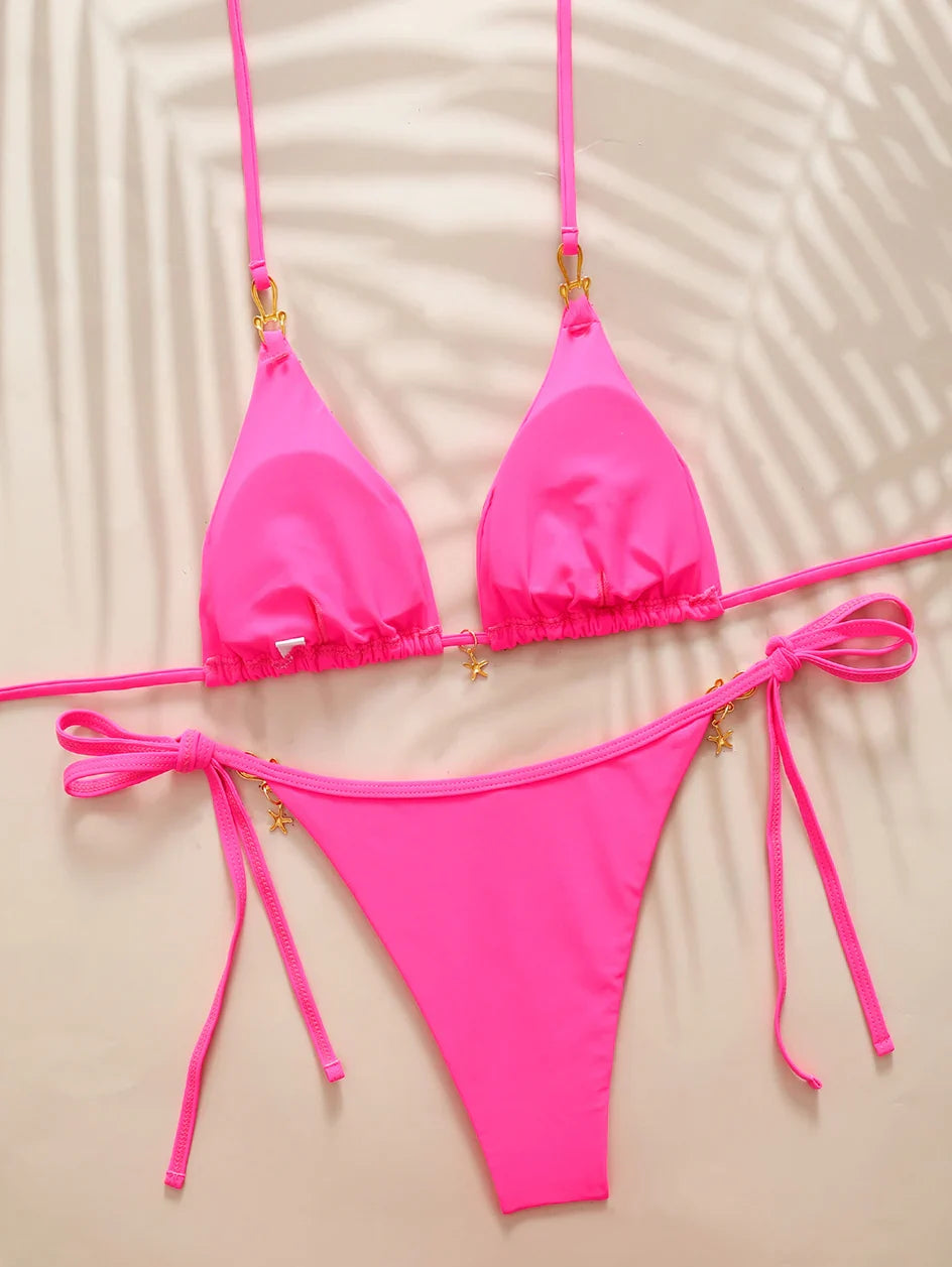 Micro Bikini Triangolare Sexy 2026, Costume da Bagno da Donna, Abbigliamento da Spiaggia, Set Bikini a Due Pezzi con Perizoma Estivo