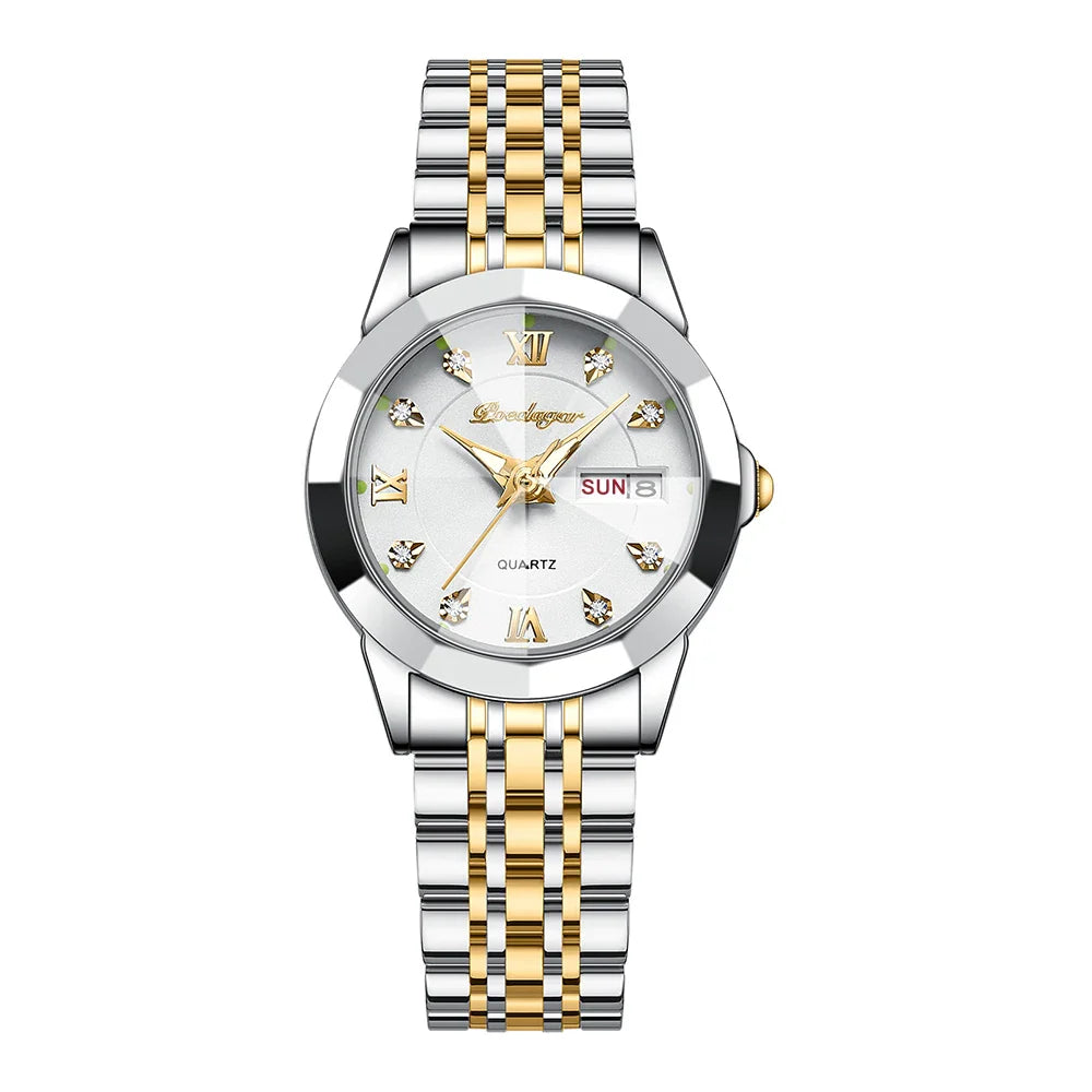 POEDAGAR orologi da donna di marca di lusso impermeabile luminoso data settimana orologio al quarzo per donna orologio da donna di moda in acciaio inossidabile