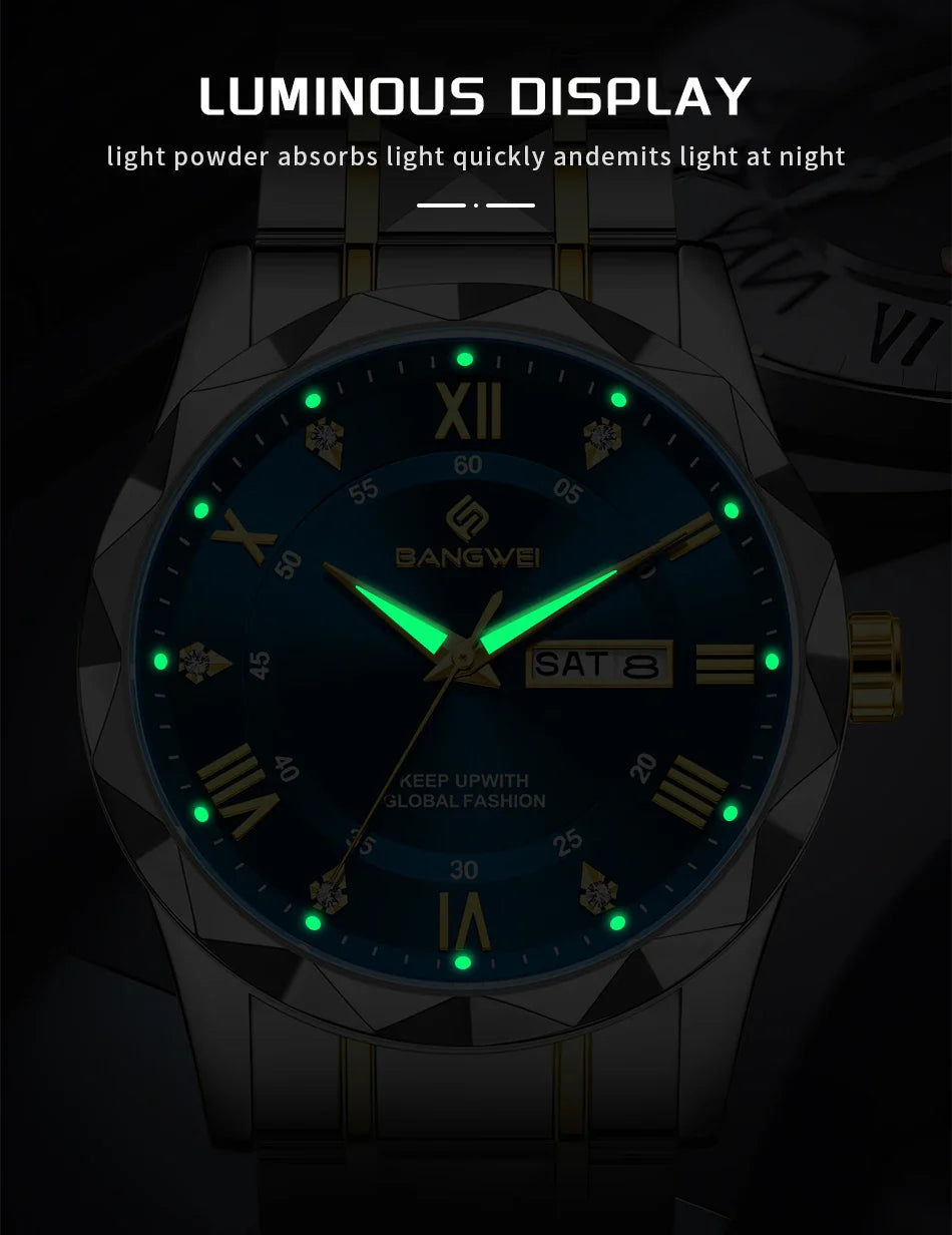 BANGWEI Orologio da donna elegante e lussuoso al quarzo, orologio da polso classico e semplice in acciaio inossidabile, con data automatica, impermeabile, con diamanti