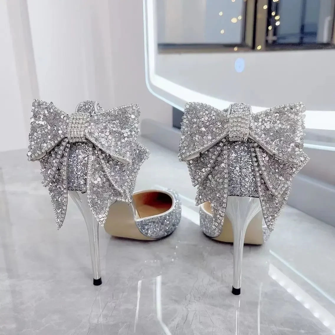 Shoes for Woman 2025 Silver Women's heeled Summer Footwear Wedding Bride Shoe Rhinestone Pointed Toe Super High Heel Diamond