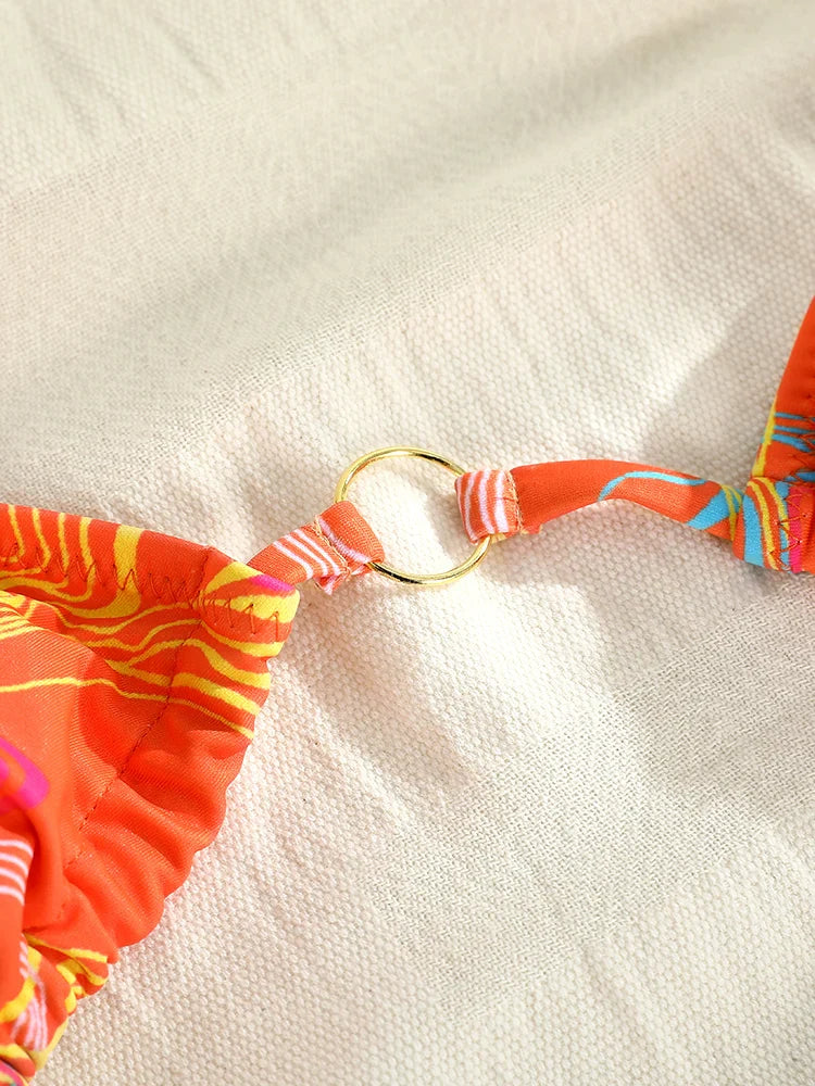 Catene a triangolo sexy Set bikini Micro perizoma Costume da bagno donna Costume da bagno Biquini Fasciatura Costumi da bagno Stampa Costumi da bagno Perizoma Bikini
