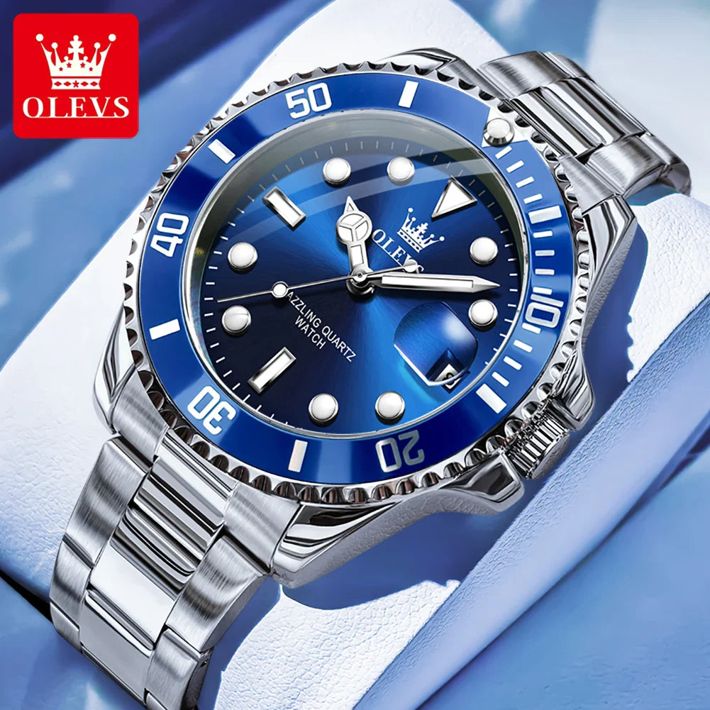 OLEVS 5885 Orologio da uomo Orologio al quarzo impermeabile di marca originale Cinturino in acciaio inossidabile Data automatica Orologi da regalo da uomo per uomo