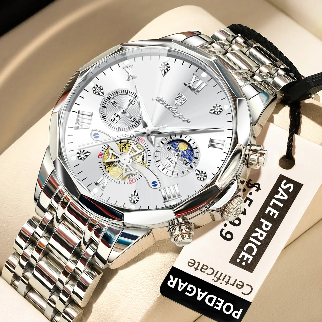 POEDAGAR Orologio da uomo di lusso Top originale impermeabile cronografo luminoso orologio da polso da uomo al quarzo in acciaio inossidabile orologi da uomo Reloj
