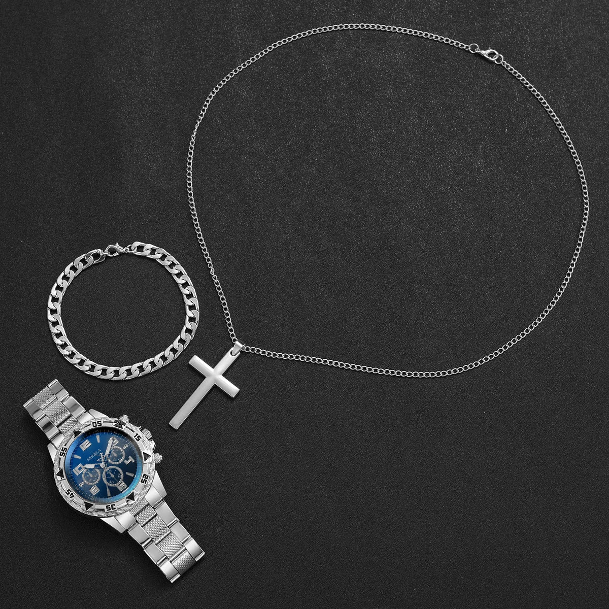 3 pz/set moda quadrante grande orologio al quarzo da uomo orologi da uomo d'affari di lusso collana braccialetto set Reloj Hombre (senza scatola)