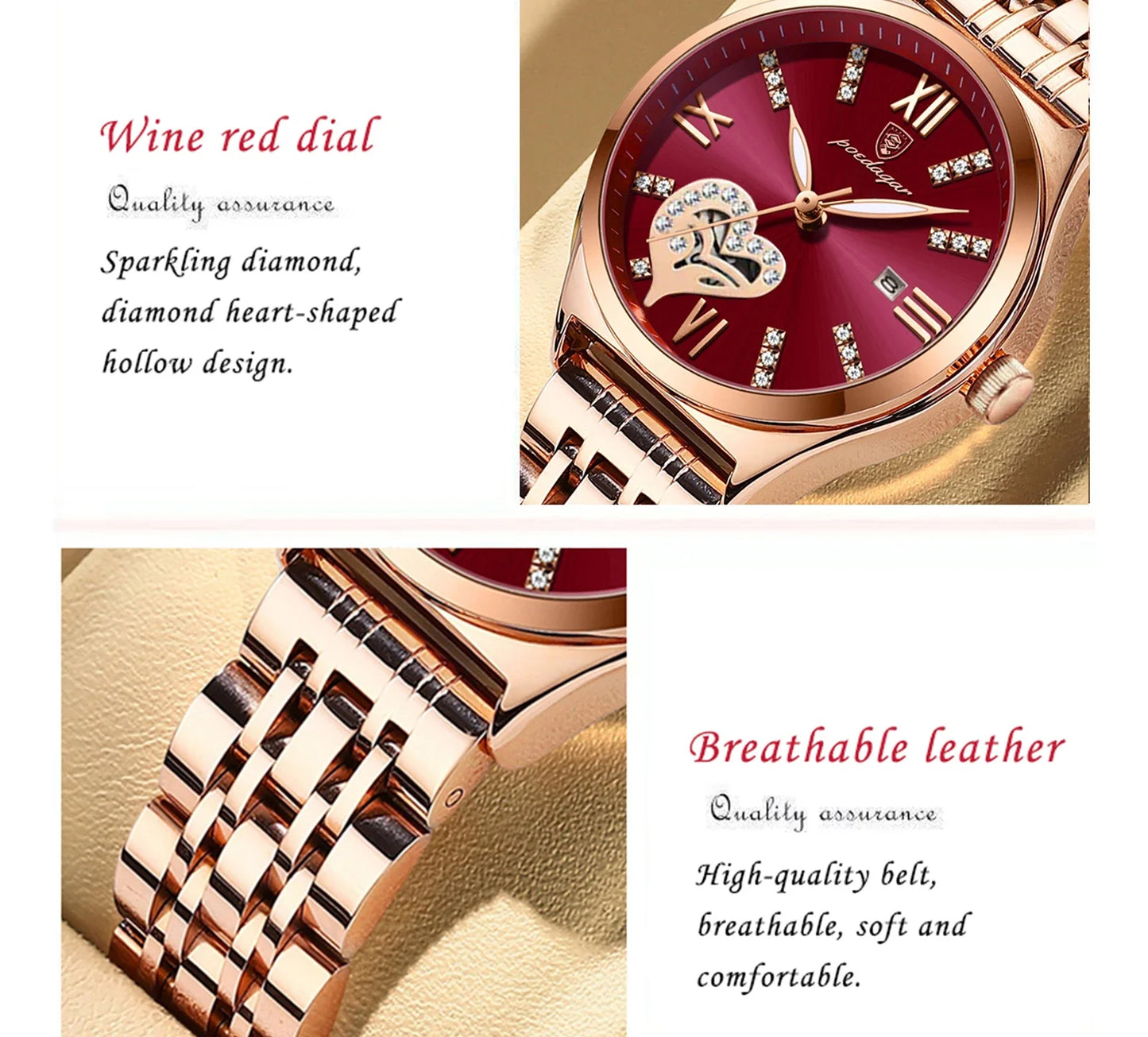 POEDAGAR Orologi di lusso da donna Orologio da donna impermeabile con data luminosa in acciaio inossidabile Orologio da polso da donna al quarzo alla moda elegante