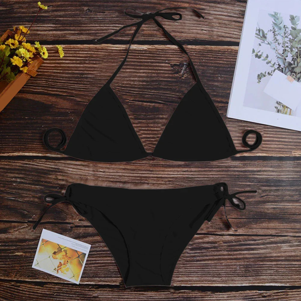 Costume da bagno bikini sexy da donna con perizoma, modello brasiliano con lacci, per l'estate e le vacanze al mare