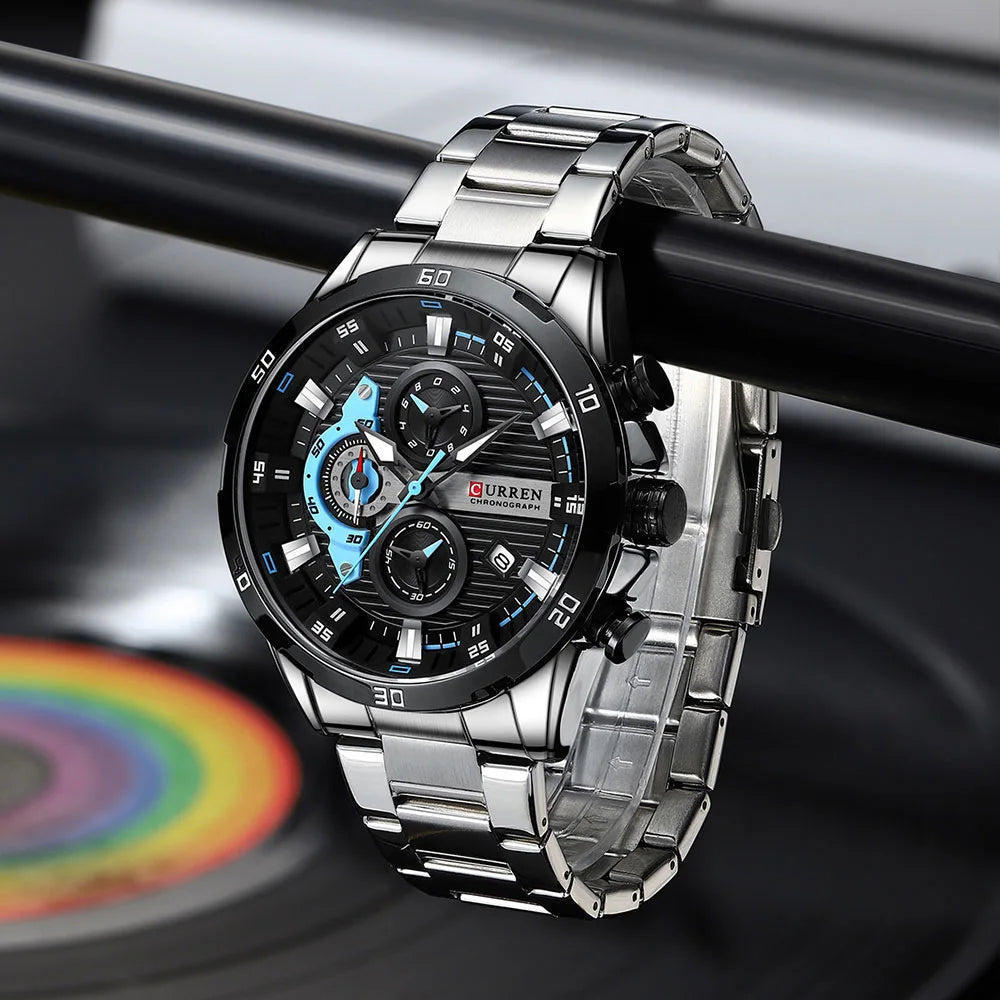 CURREN 8402 Orologio da uomo in acciaio inossidabile Moda creativa Quadrante luminoso con cronografo Orologio da uomo di lusso per il tempo libero reloj hombre