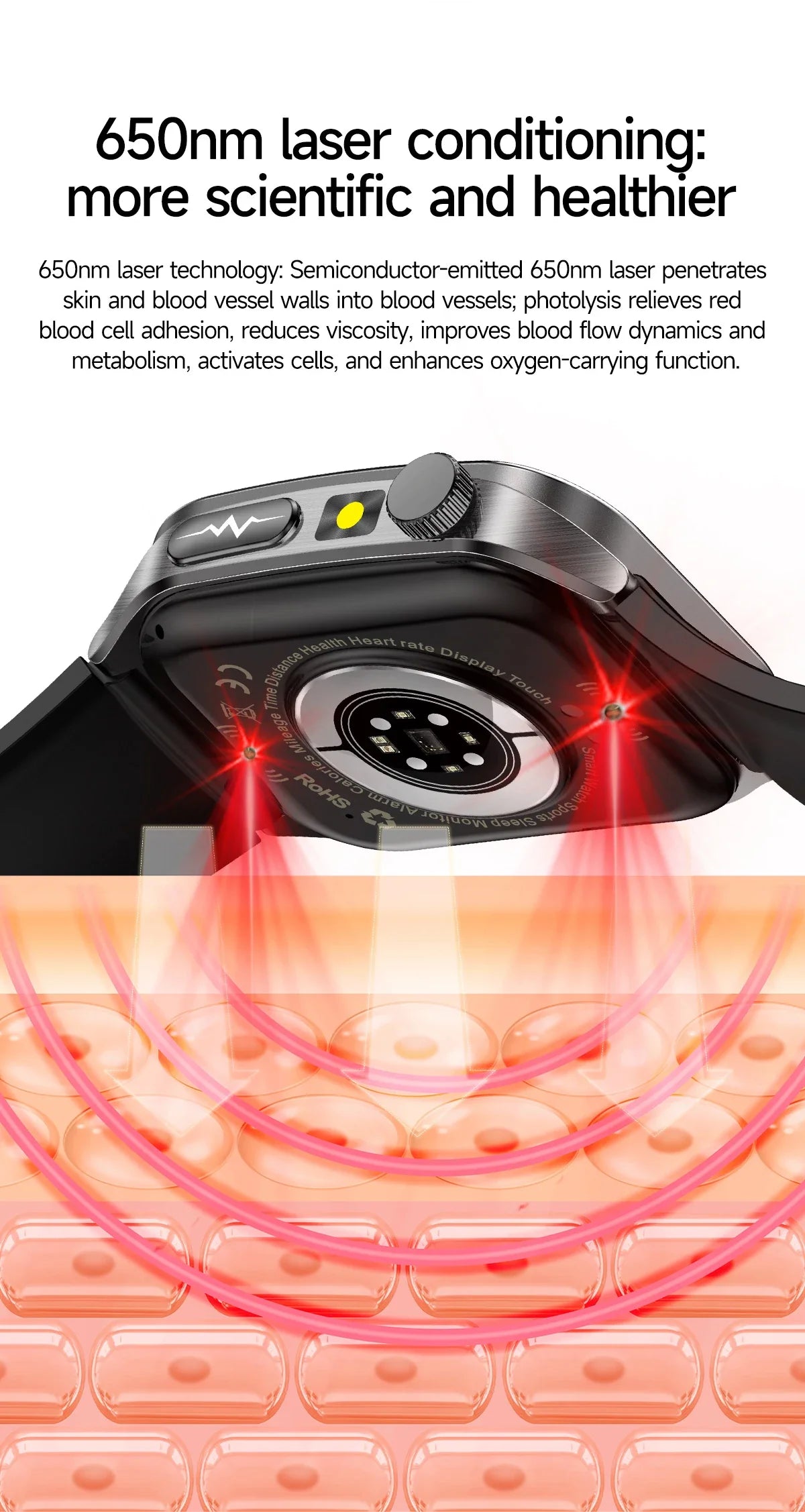 2025 Trattamento laser Tre Smartwatch alti 1.95 "Schermo curvo in zaffiro ECG + PPG Grasso nel sangue Acido urico Diagnosi salute Smartwatch